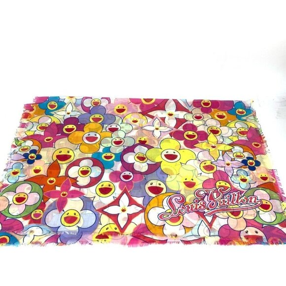 LOUIS VUITTON M72515 Murakami Takashi Cosmic Blossom Pareo Large shawl scarf - Picture 3 of 16